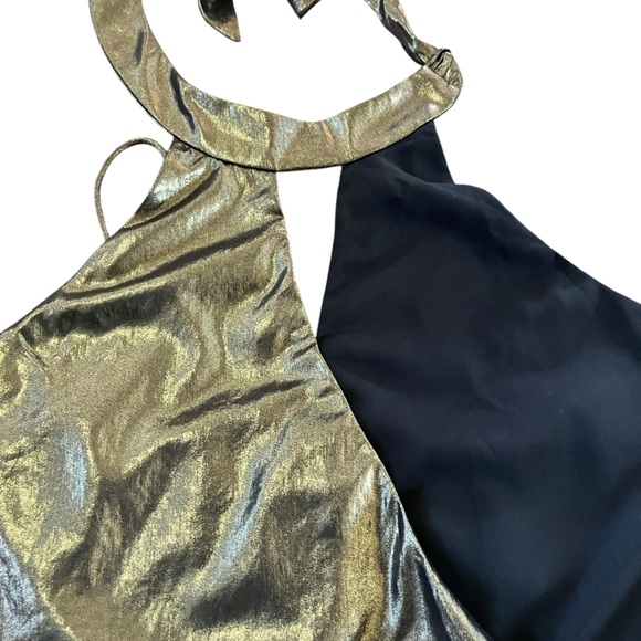 💙 3/$20 Artelier Nicole Miller Gold & Black Halter Top - Size P Extra Small - Picture 9 of 14
